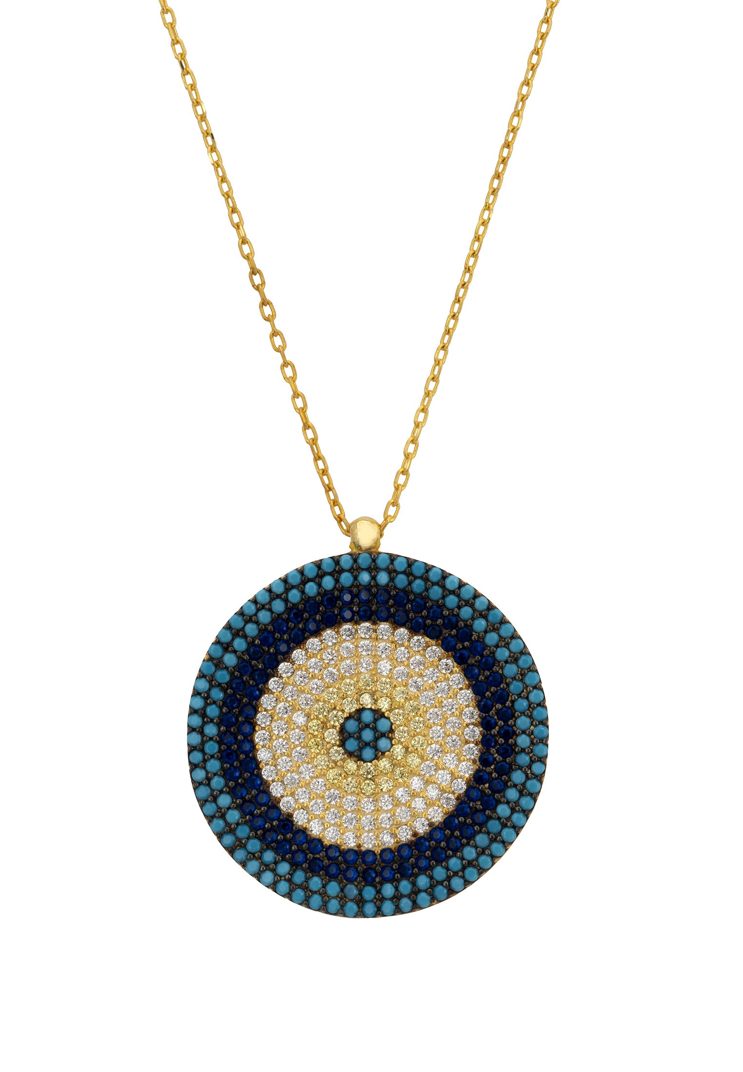 Evil Eye Pendant Necklace Large Blue Gold