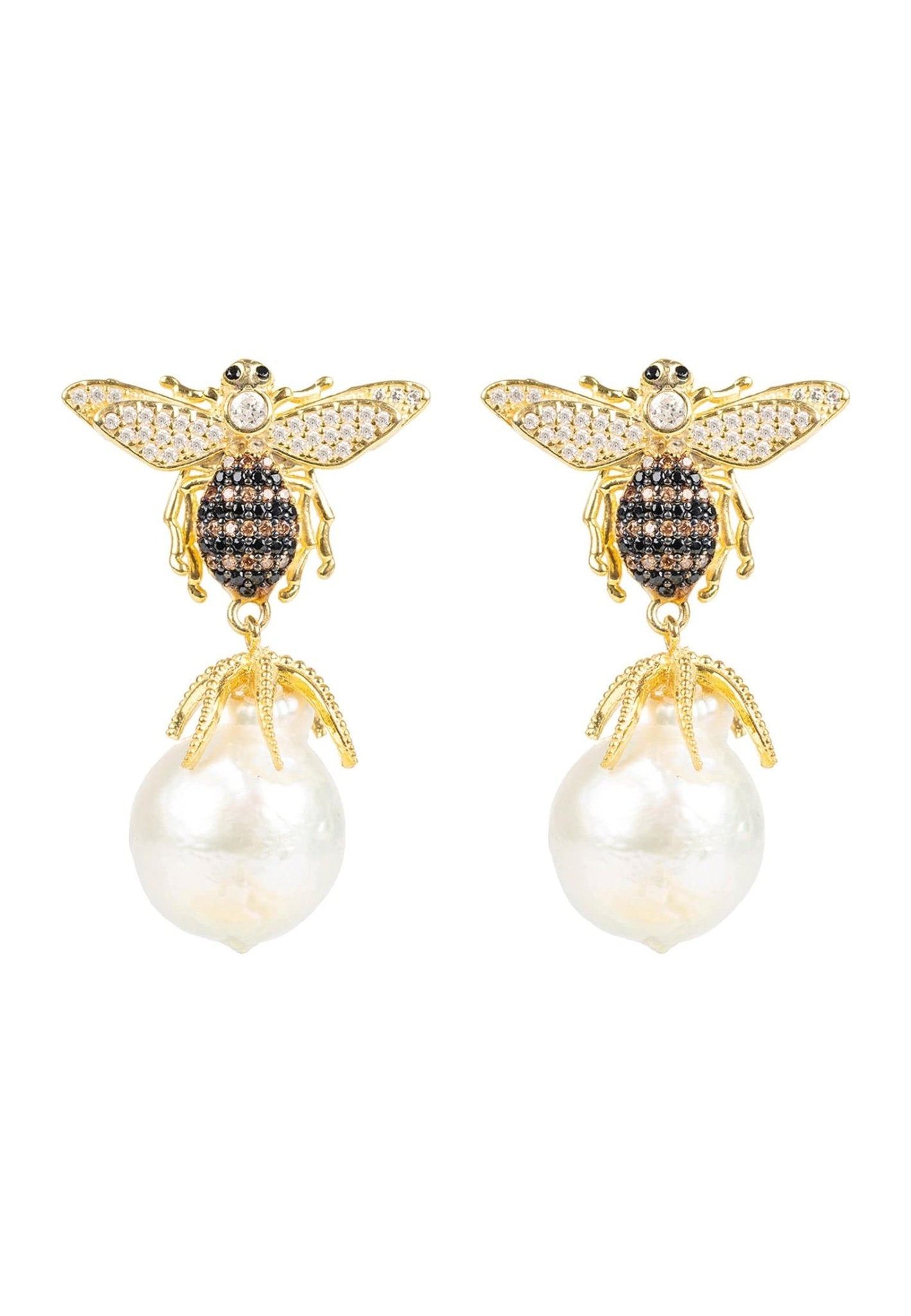 Baroque Pearl Honey Bee Drop Earrings Gold - LATELITA Earrings