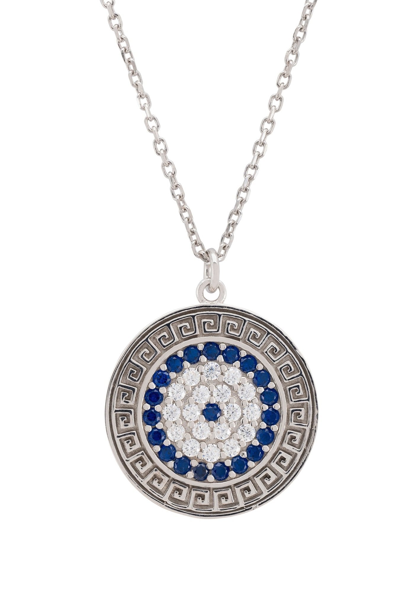 Greek Evil Eye Disc Pendant Necklace Silver - LATELITA Necklaces