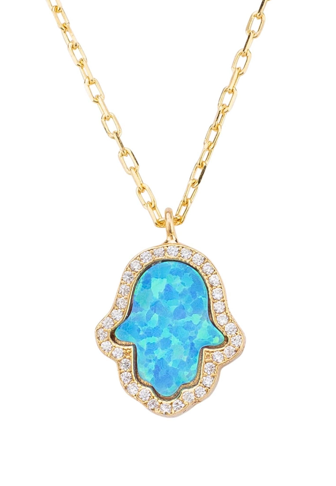 Hamsa Opalite Turquoise Blue Necklace Gold - LATELITA Necklaces