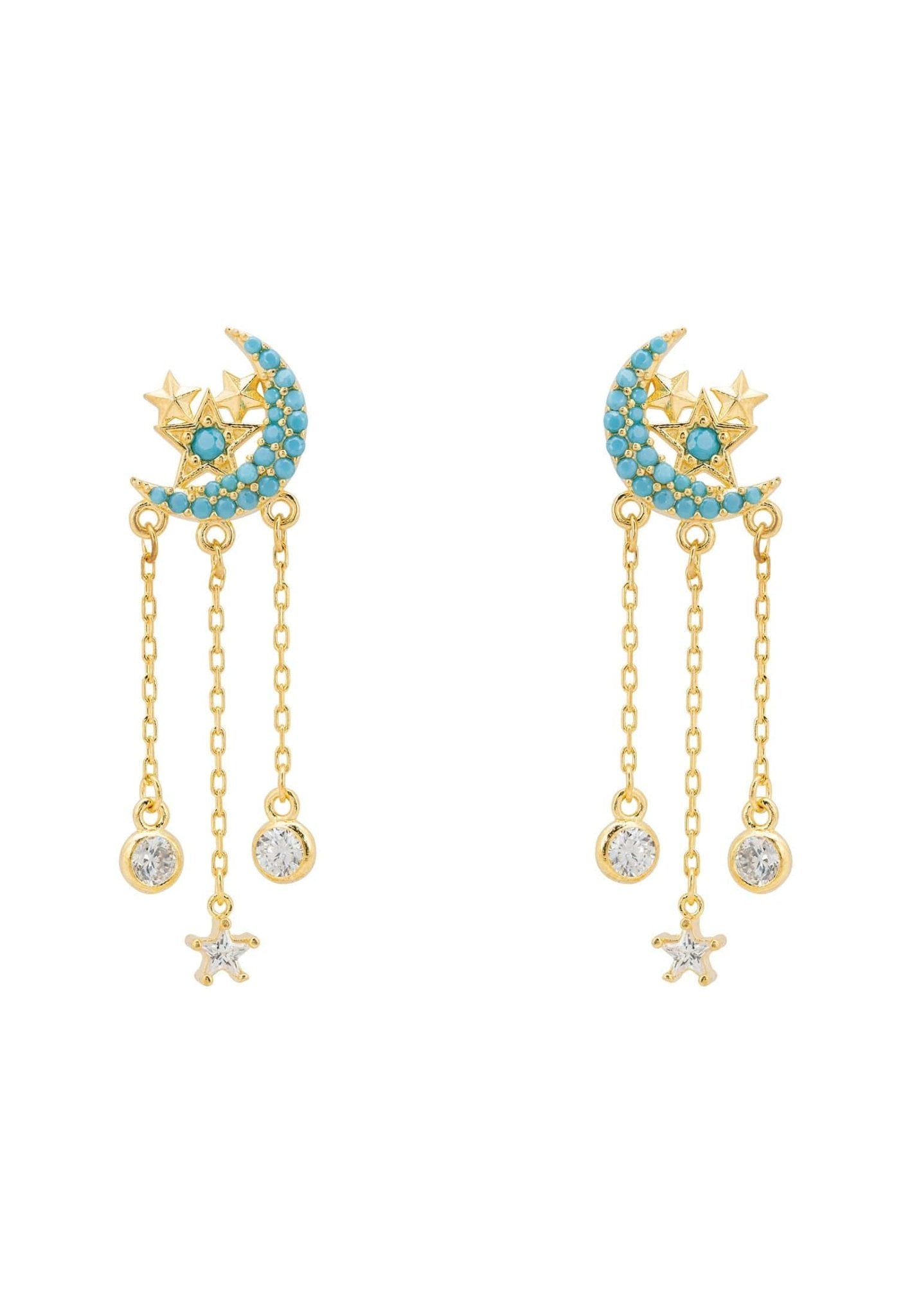 Lunar Moon Chain Drop Earrings Gold Turquoise - LATELITA Earrings