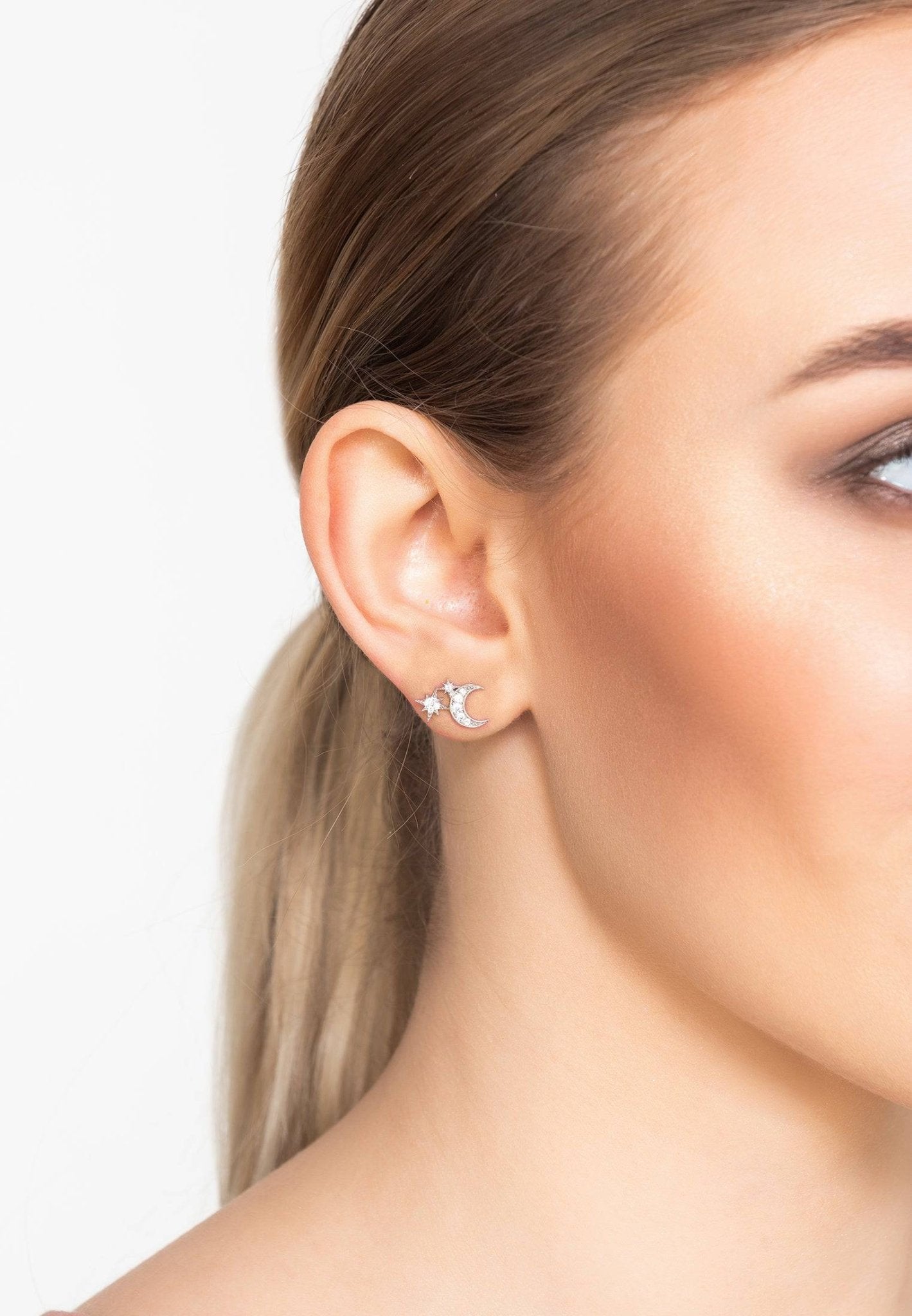 Moon And Starburst Mini Earrings Silver - LATELITA Earrings
