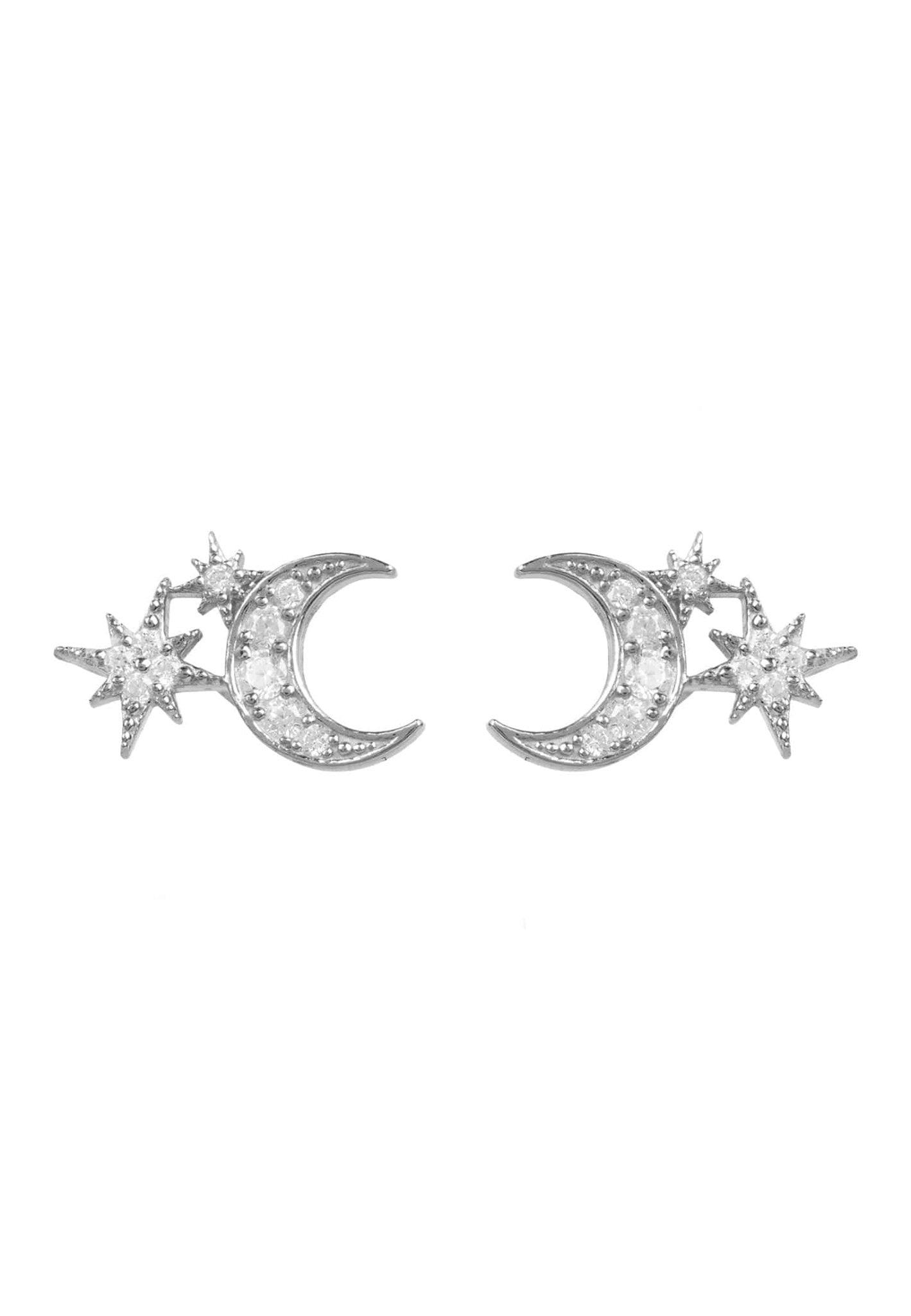 Moon And Starburst Mini Earrings Silver - LATELITA Earrings
